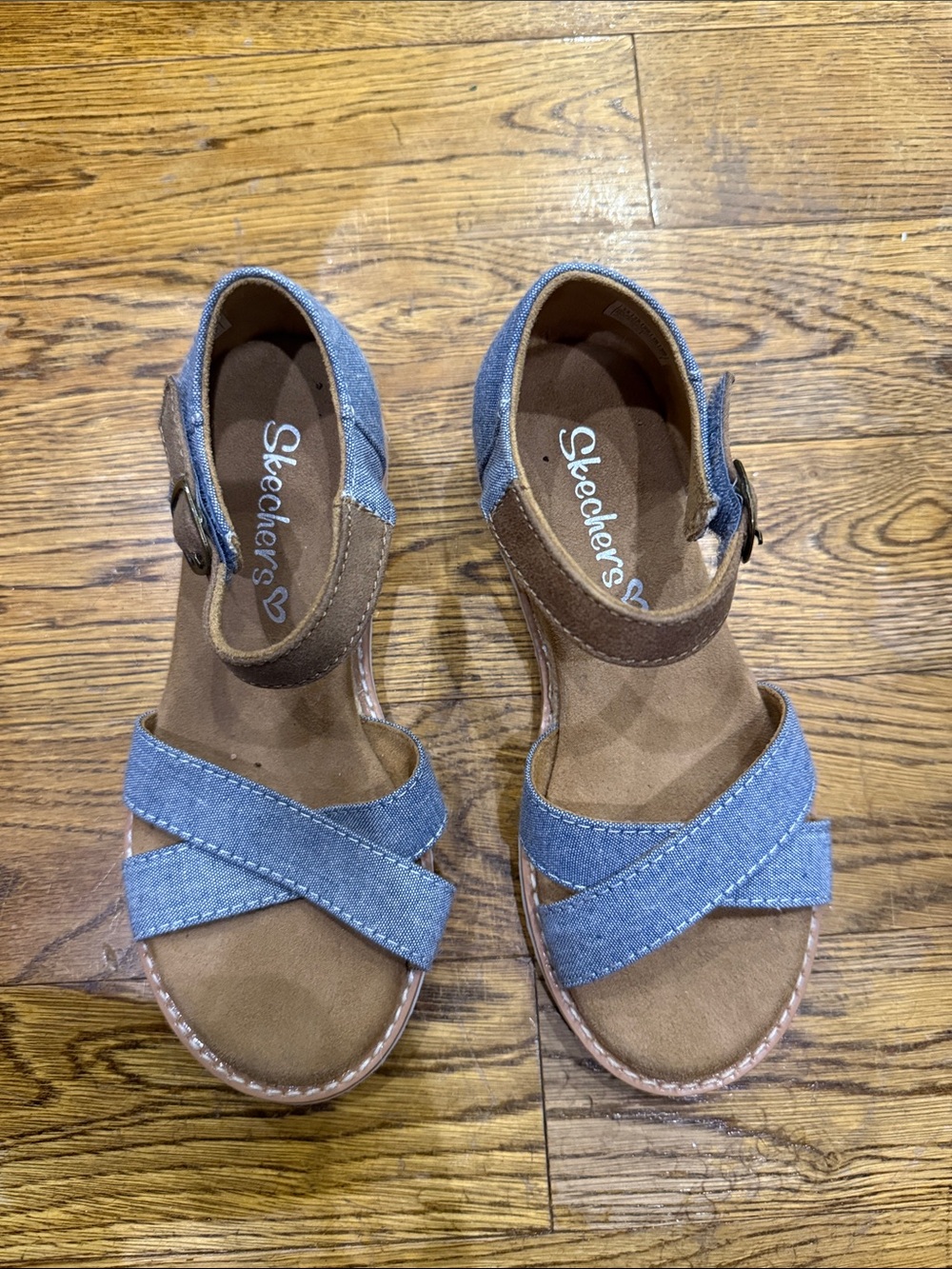 Skechers Girls Blue Denim-Style Crossband Sandals